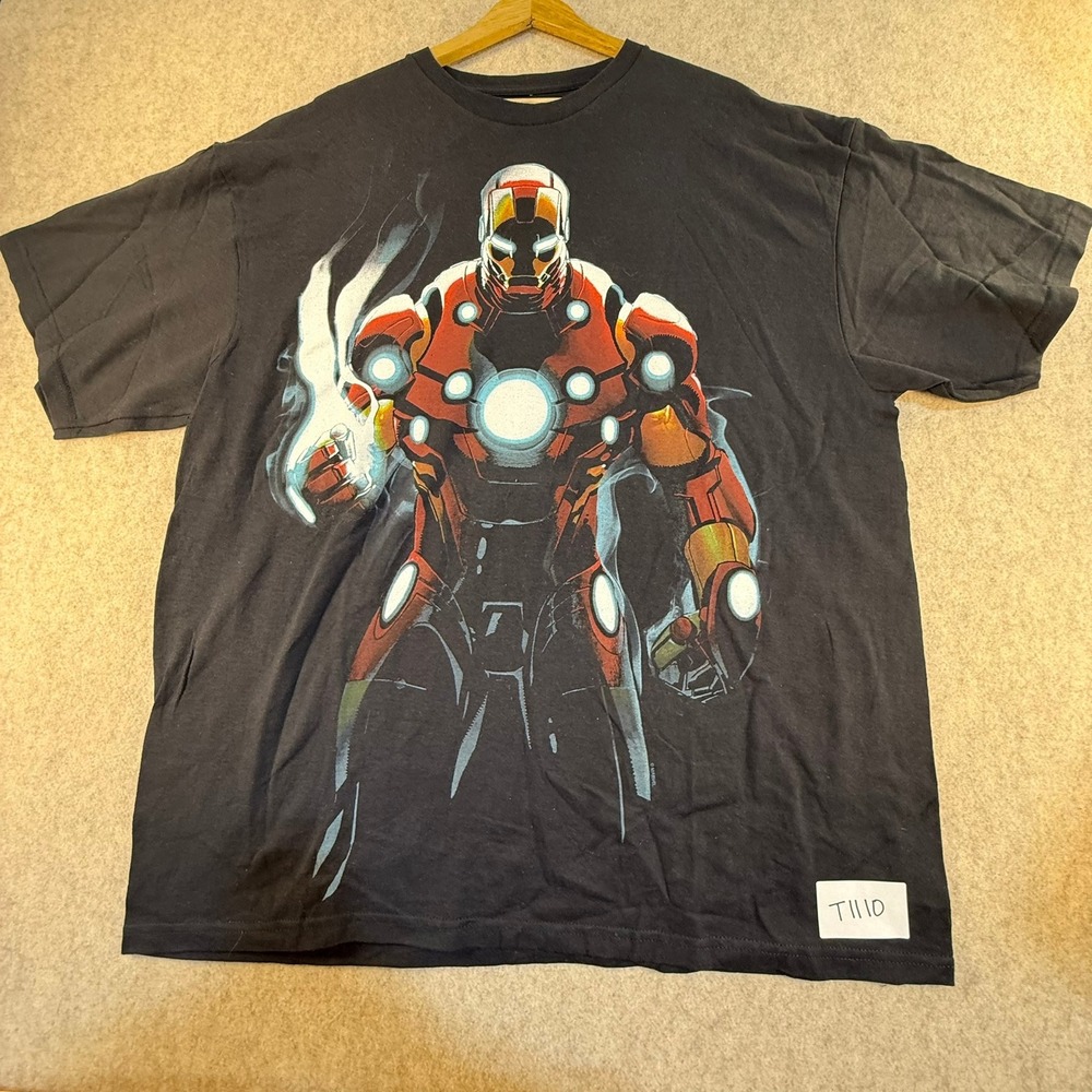 Marvel Iron Man Graphic T-Shirt Mens 2XL Black Cotton Avengers Superhero Tee